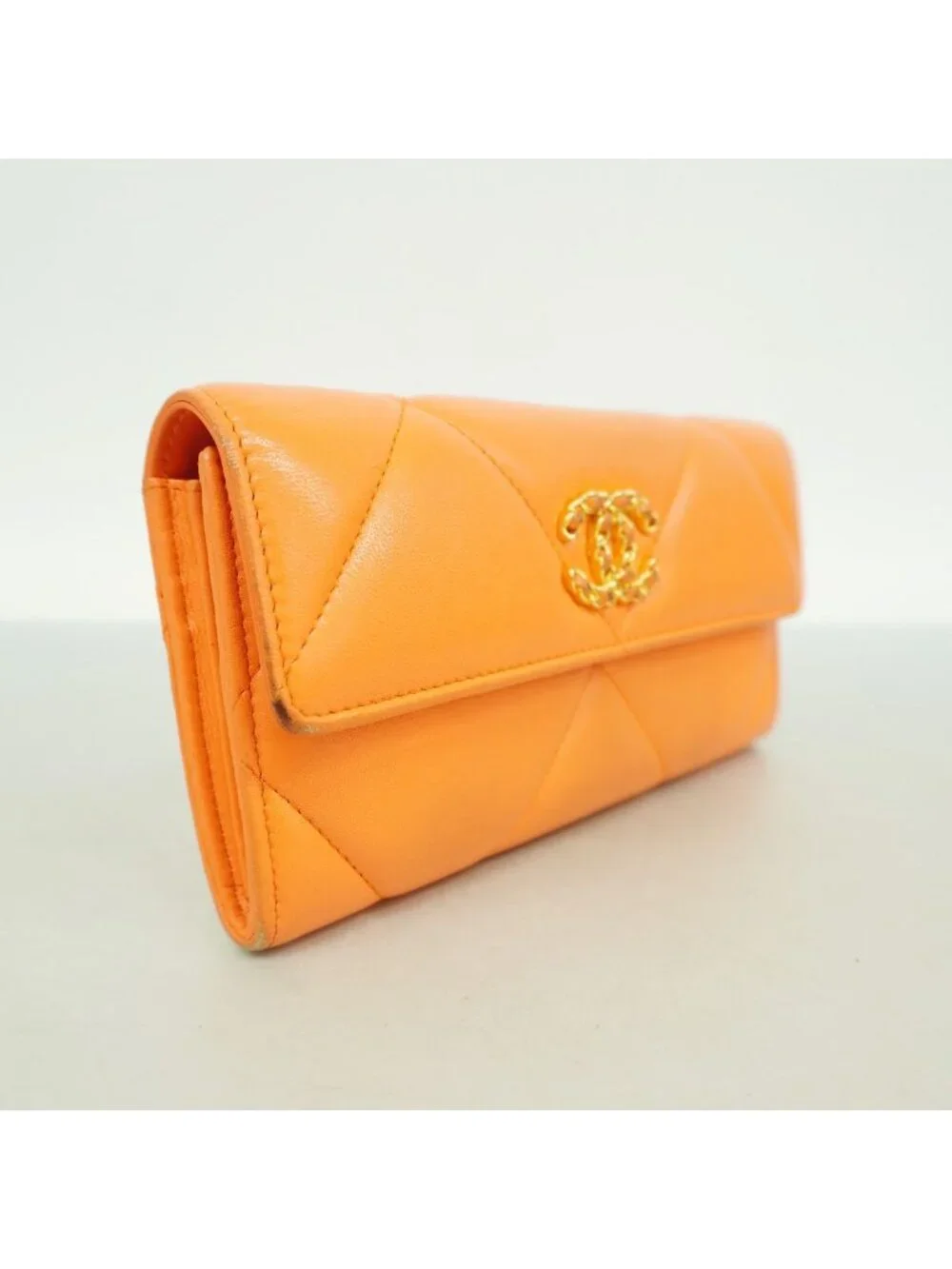 Chanel Wallet Chanel 19 Lambskin Orange Gold